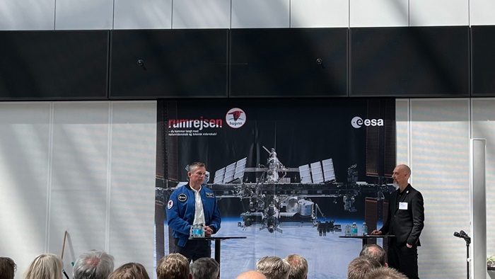 Mandag 22. maj 2023 var Andreas Mogensen i centrum, da 'Rumrejsen 2023', formidlingsdelen af hans kommende rummission, blev lanceret i Industriens Hus i København. (Foto: DTU Space, Klara B. Mortensen)