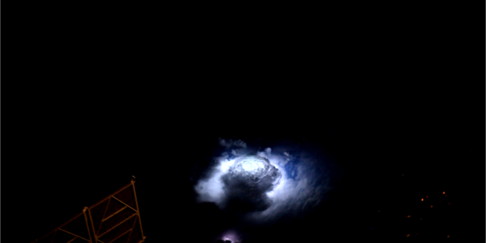 Lightning inside a thunder-cloud; seen from the International Space Station. Photo: ESA, NASA, DTU Space.