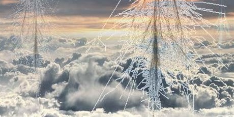 Particle traces from 100 GeV protons that hit the Atmosphere. (Illustration: Henrik Svensmark)