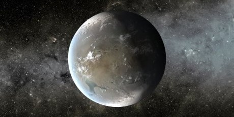 Artist's concept of Kepler-62e, a super-Earth-size planet in the habitable zone of a star smaller and cooler than the sun, located about 1,200 light-years from Earth. (Image: NASA Ames/JPL-Caltech)