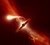 Illustrationen viser, hvordan en stjerne 'spaghettificeres' ved at den splitts i strømme af materiale og suges ind i et supertungt sort hul i forbindelse med et såkaldt 'tidal disruption event’. (Illustration: ESO/M. Kornmesser)