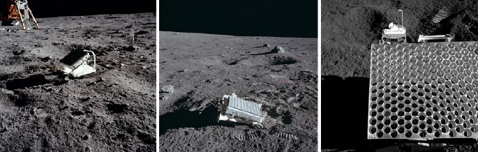 Den originale retro-reflector, som blev bragt til månen med Apollo 11-missionen og stadig står der. (Foto: NASA)